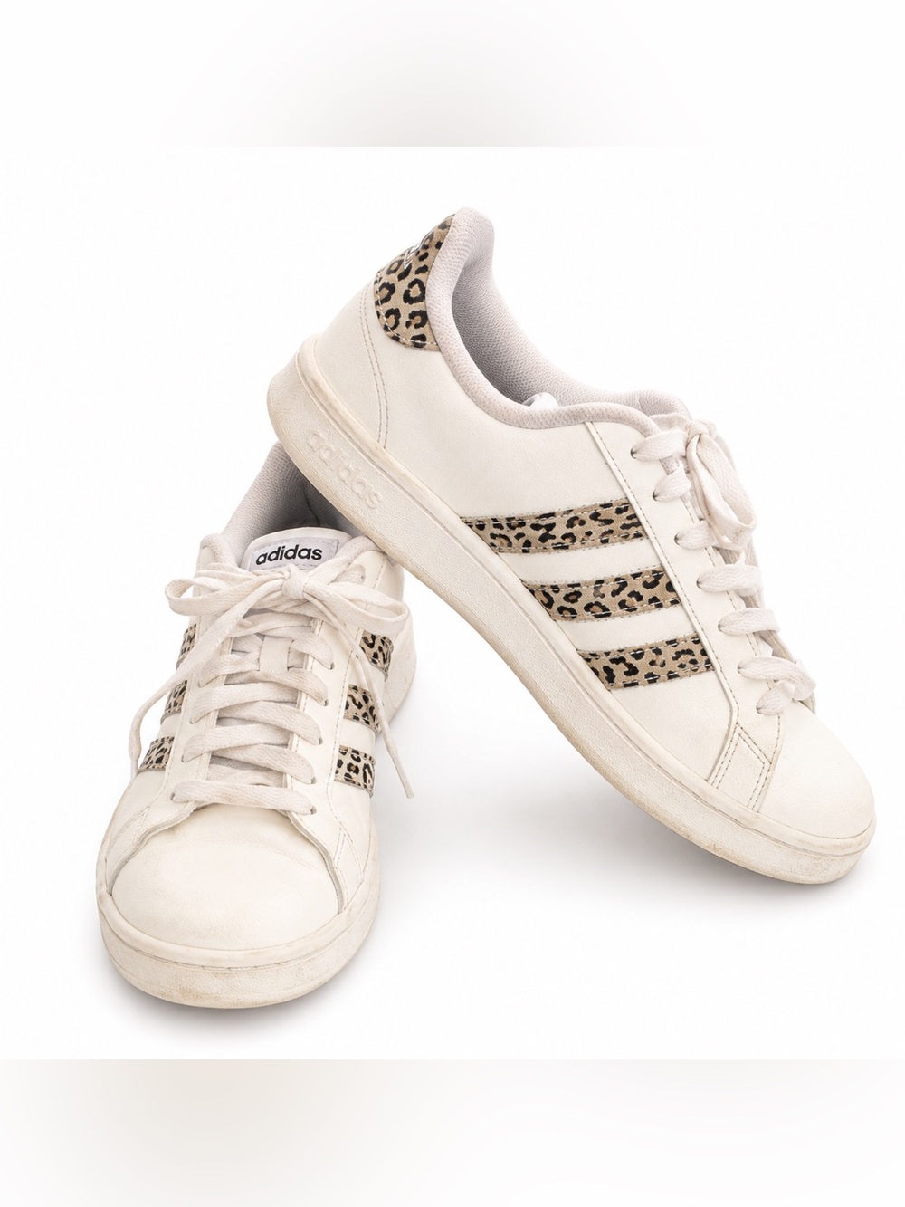 adidas Grand Court Cloudfoam Leather Leopard Print Sneakers 8.5